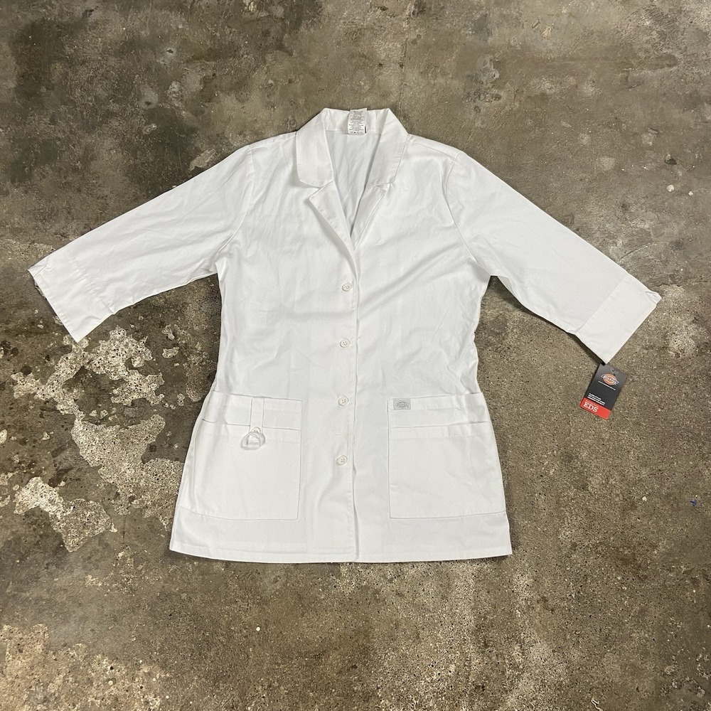NWT Dickies Every Day Scrubs Lab Coat Women's Size Medium White Work Wear